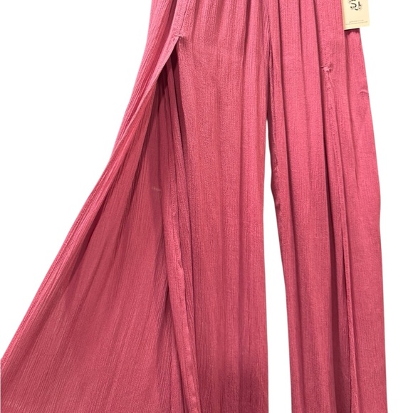 SINCERELY JULES Pretty Pink Smocked Waist Split Hem Wide Leg Pants NWT Medium - Picture 8 of 12